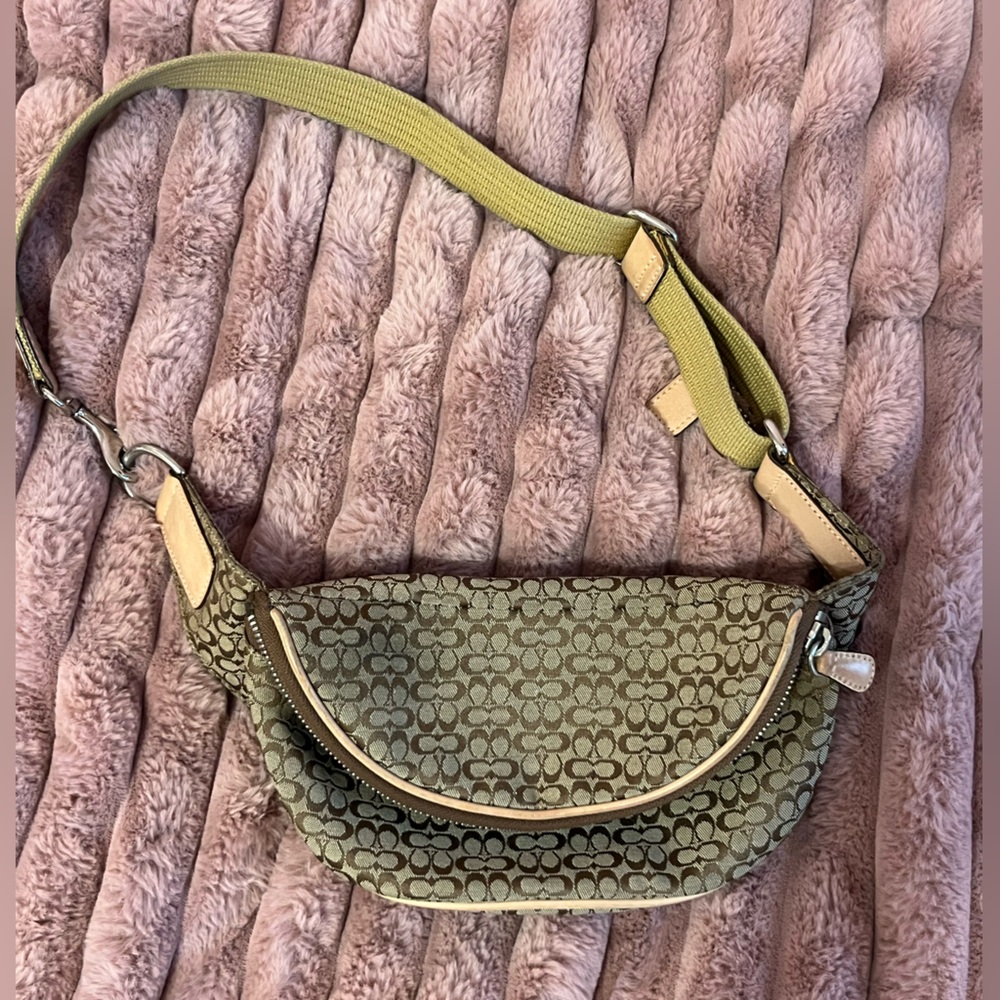 Coach Signature Crossbody Belt Bag in Olive and Tan